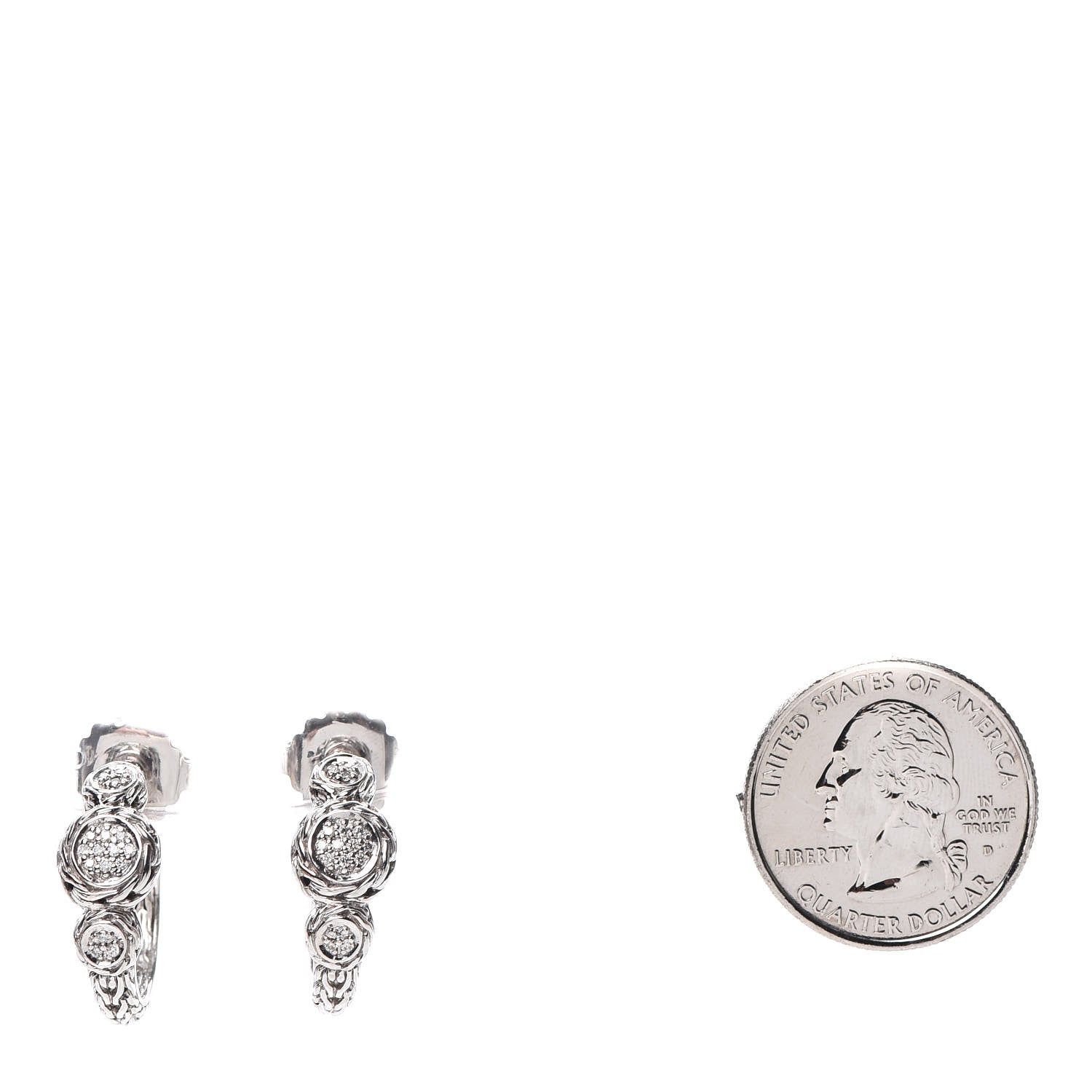 John Hardy Sterling Silver Diamond Classic Chain Circle Hoop Earrings 2 of 4