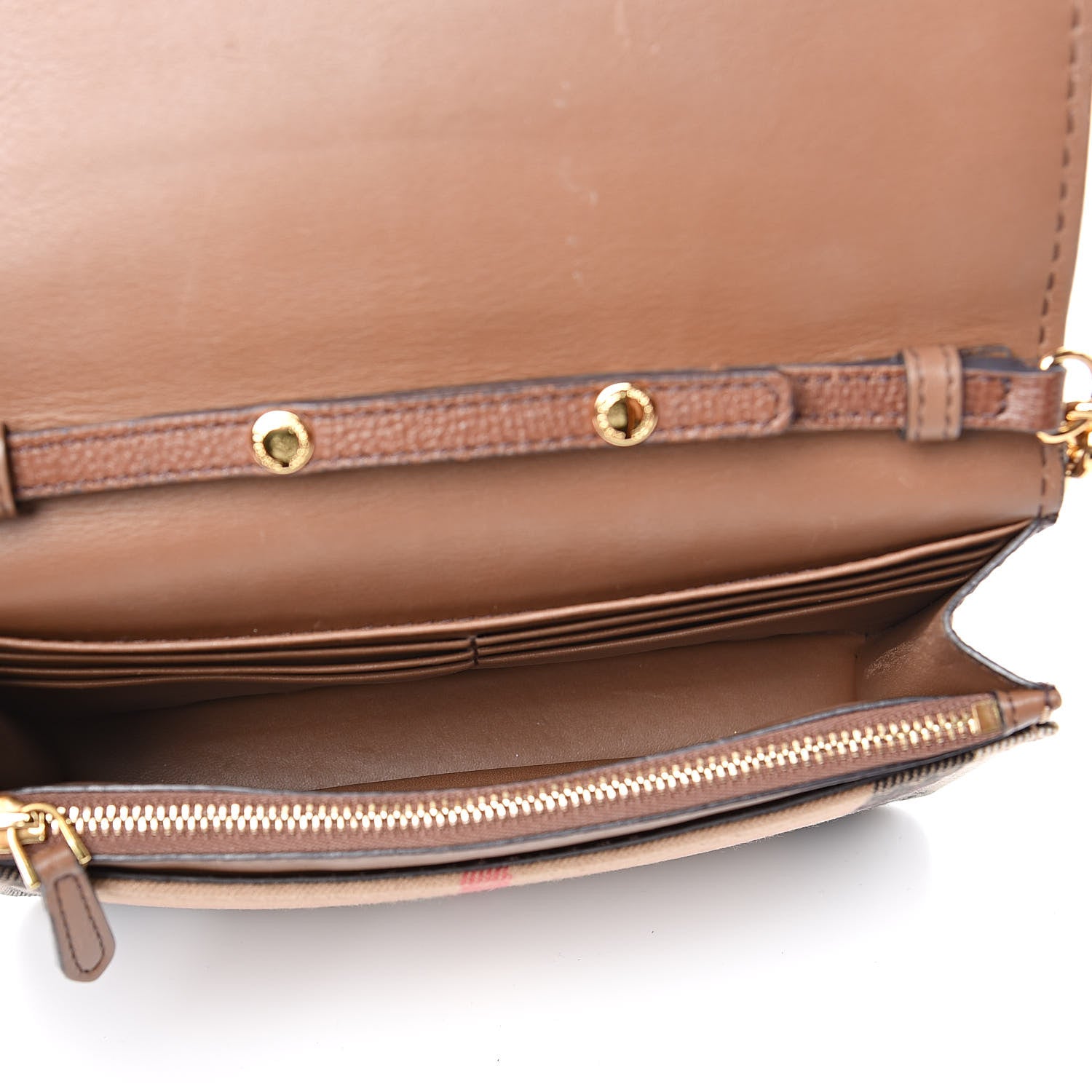 Burberry Derby Calfskin House Check Wallet On Chain Brown 5 of 9