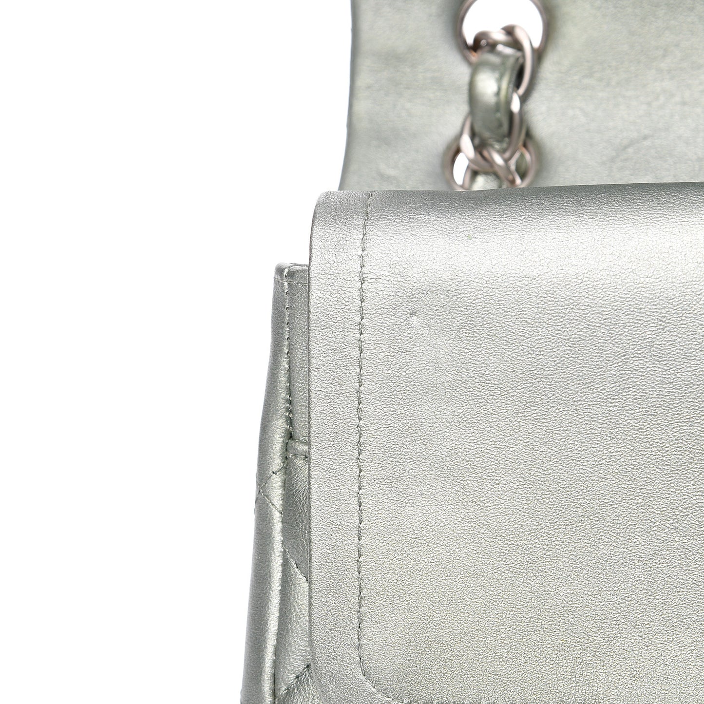 Metallic Lambskin Quilted Jumbo Double Flap Green