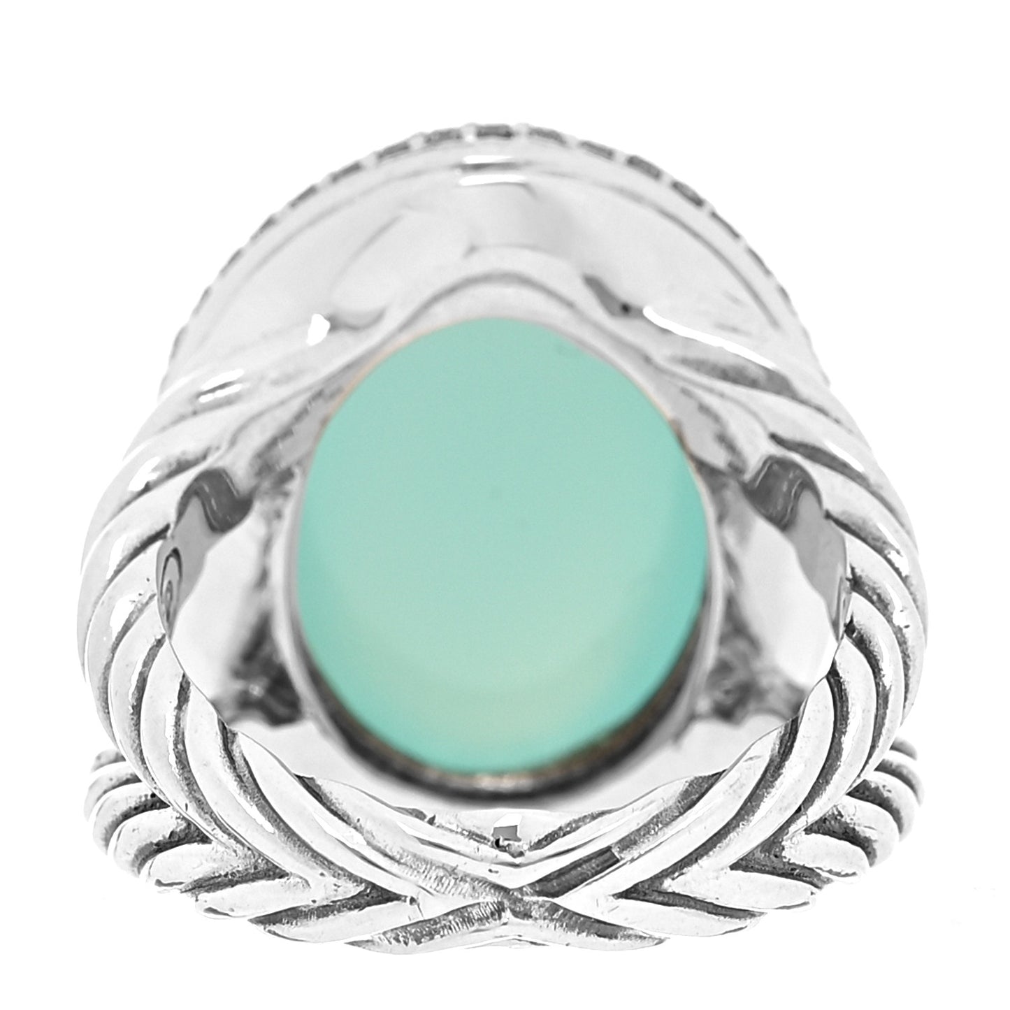Sterling Silver Diamond Aqua Chalcedony Signature Oval Ring 54 7