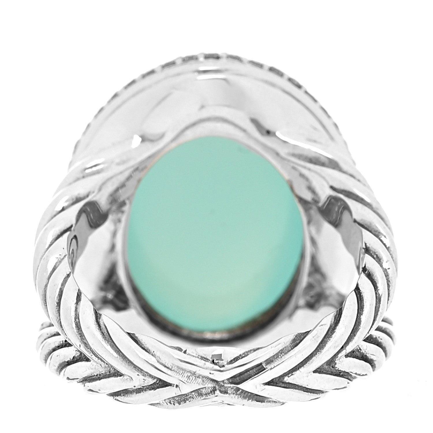 David Yurman Sterling Silver Diamond Aqua Chalcedony Signature Oval Ring 54 7 4 of 6