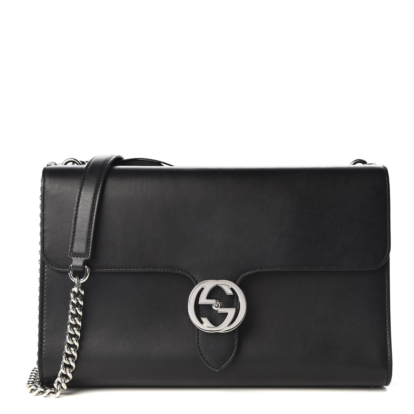 Moon Calfskin Medium Interlocking G Shoulder Bag Black