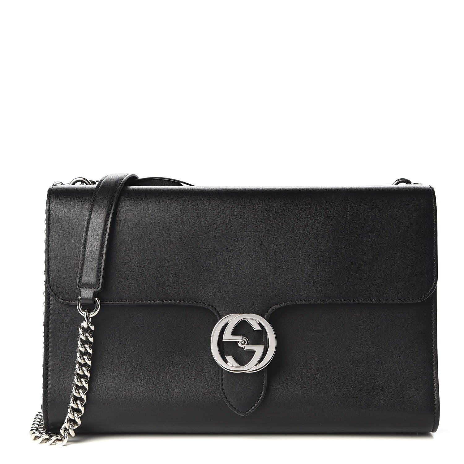 Gucci Moon Calfskin Medium Interlocking G Shoulder Bag Black 1 of 9