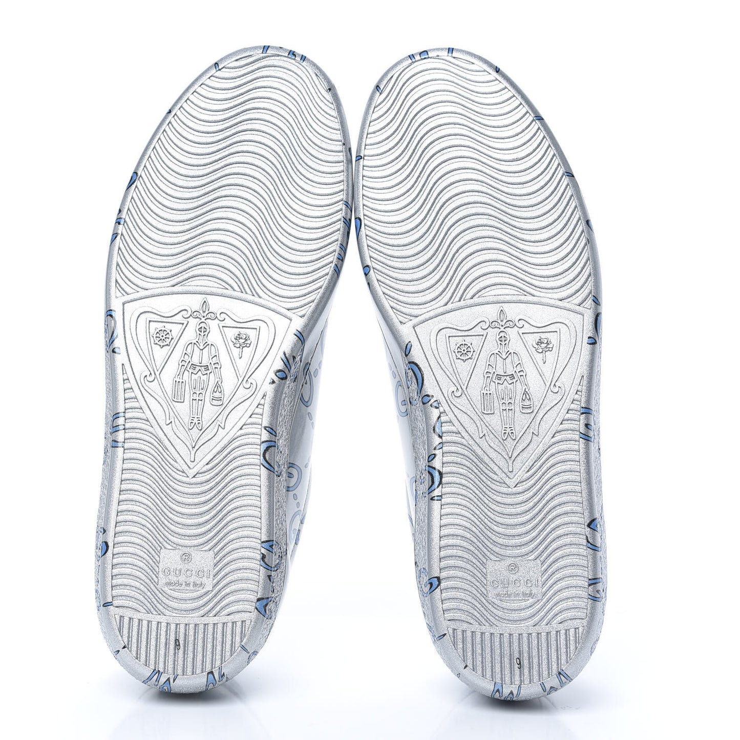 Miro Rubber Wax GucciGhost Print Mens New Ace Sneakers 9 Silver