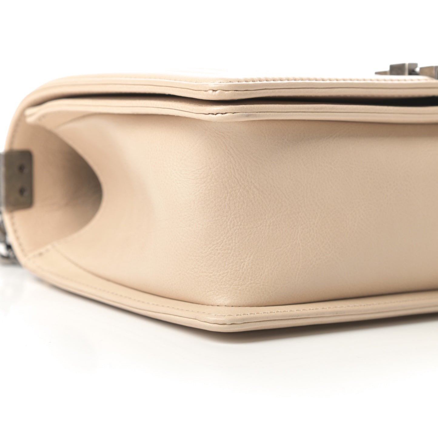 Calfskin Quilted Double Stitch Medium Boy Flap Beige