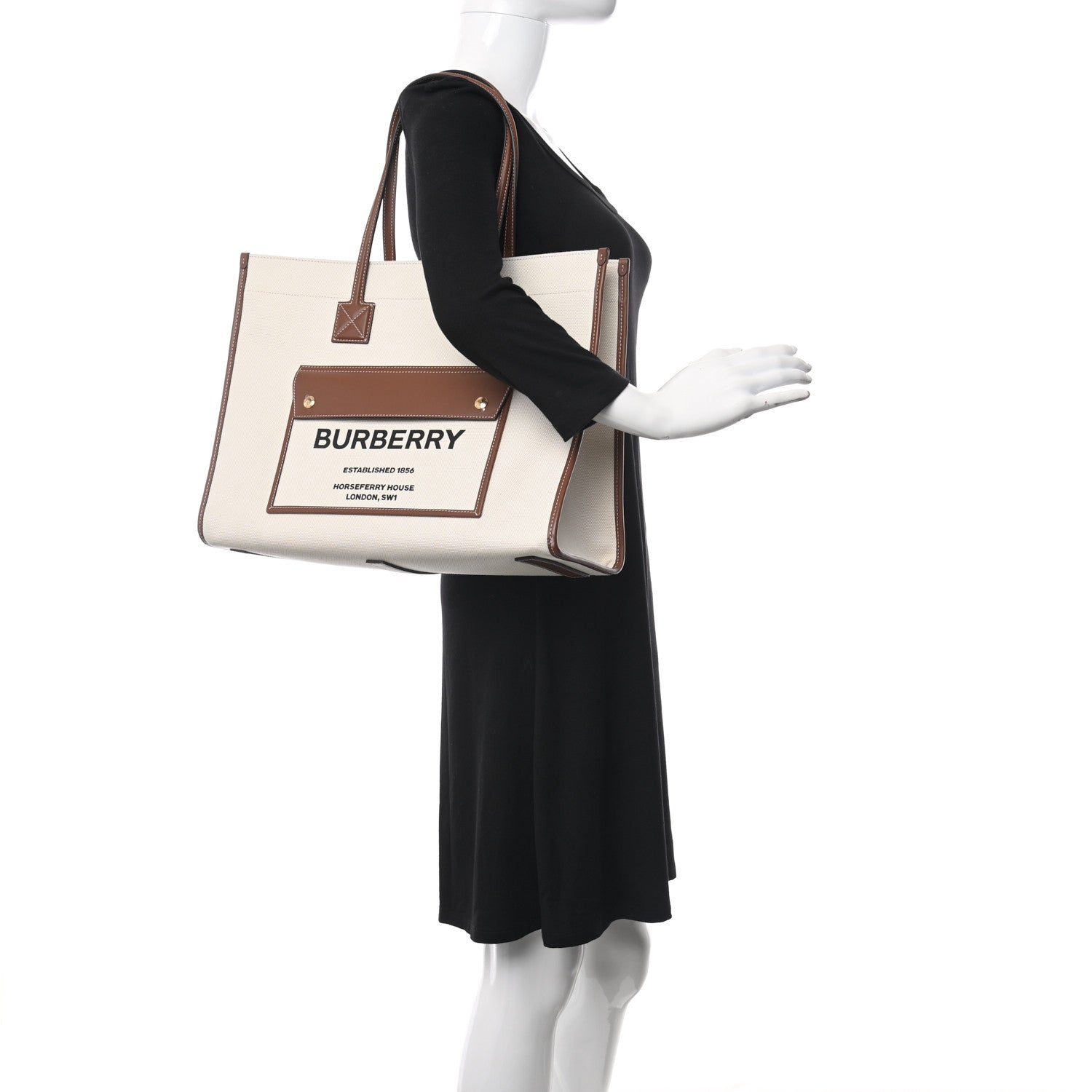 Burberry Canvas Smooth Calfskin Medium Two Tone Freya Tote Brown 3 of 8