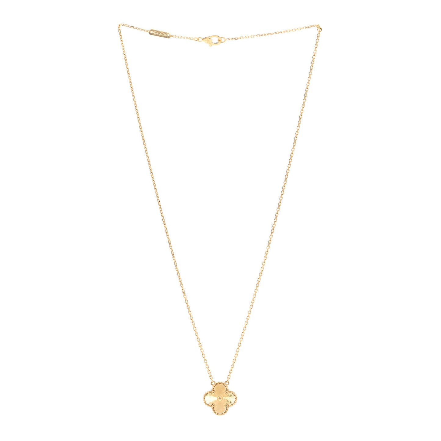 18K Yellow Gold Guilloche Vintage Alhambra Pendant Necklace