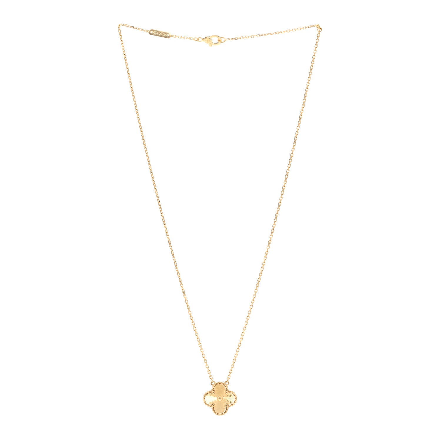Van Cleef & Arpels 18K Yellow Gold Guilloche Vintage Alhambra Pendant Necklace 3 of 6