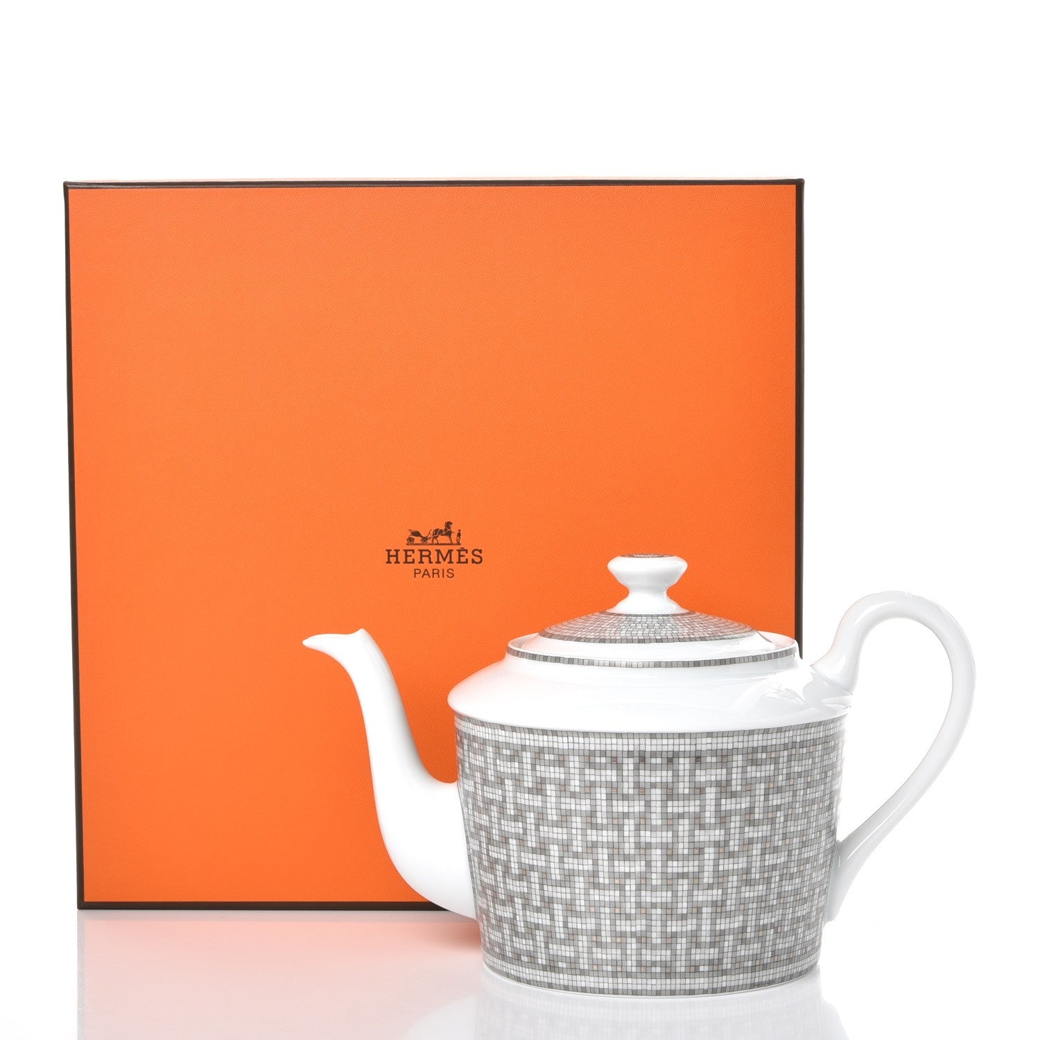 Hermes Porcelain Mosaique Au 24 Platine Coffee/Tea Pot Platinum 10 of 10