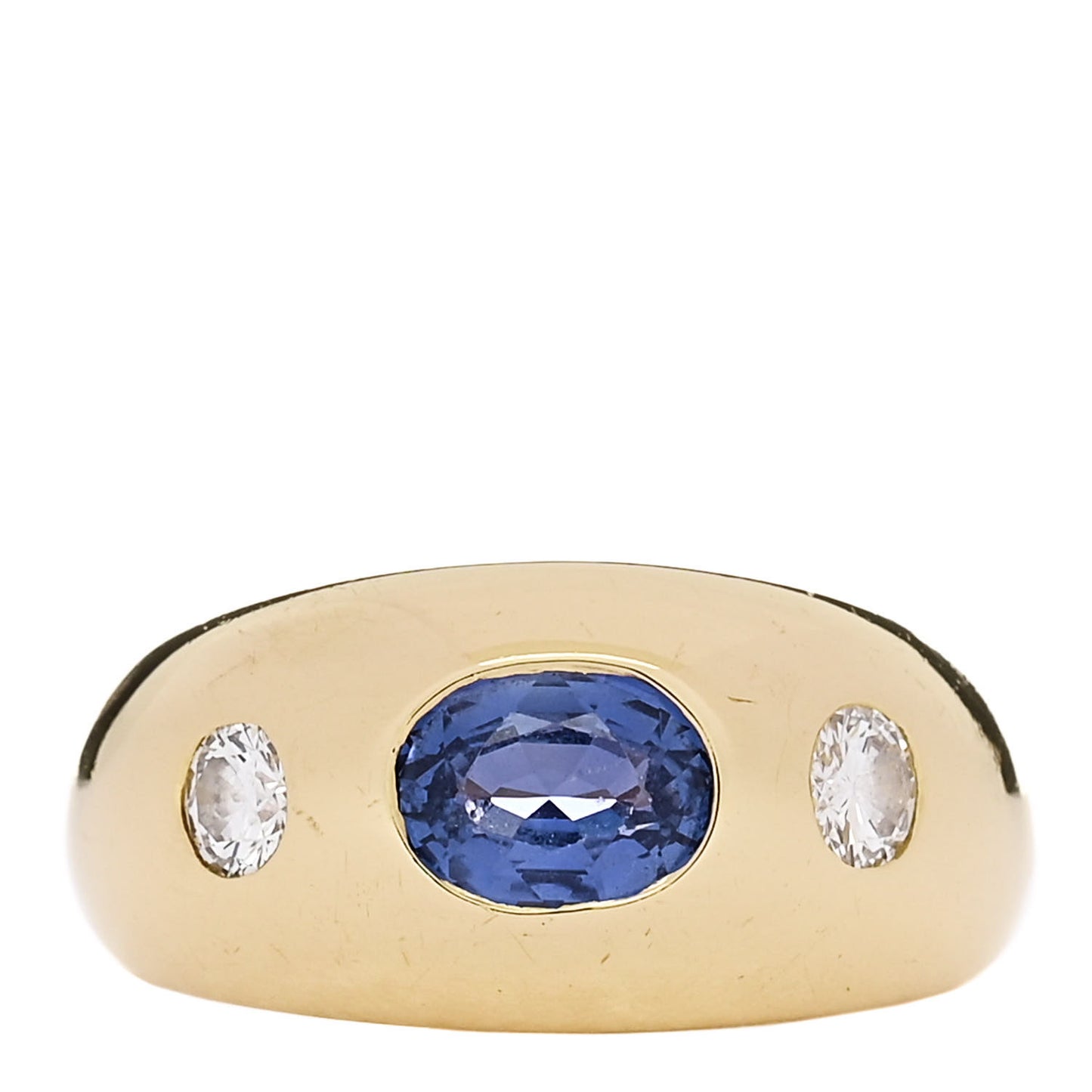 18K Yellow Gold Diamond Blue Sapphire Bombe Ring 47 4.25