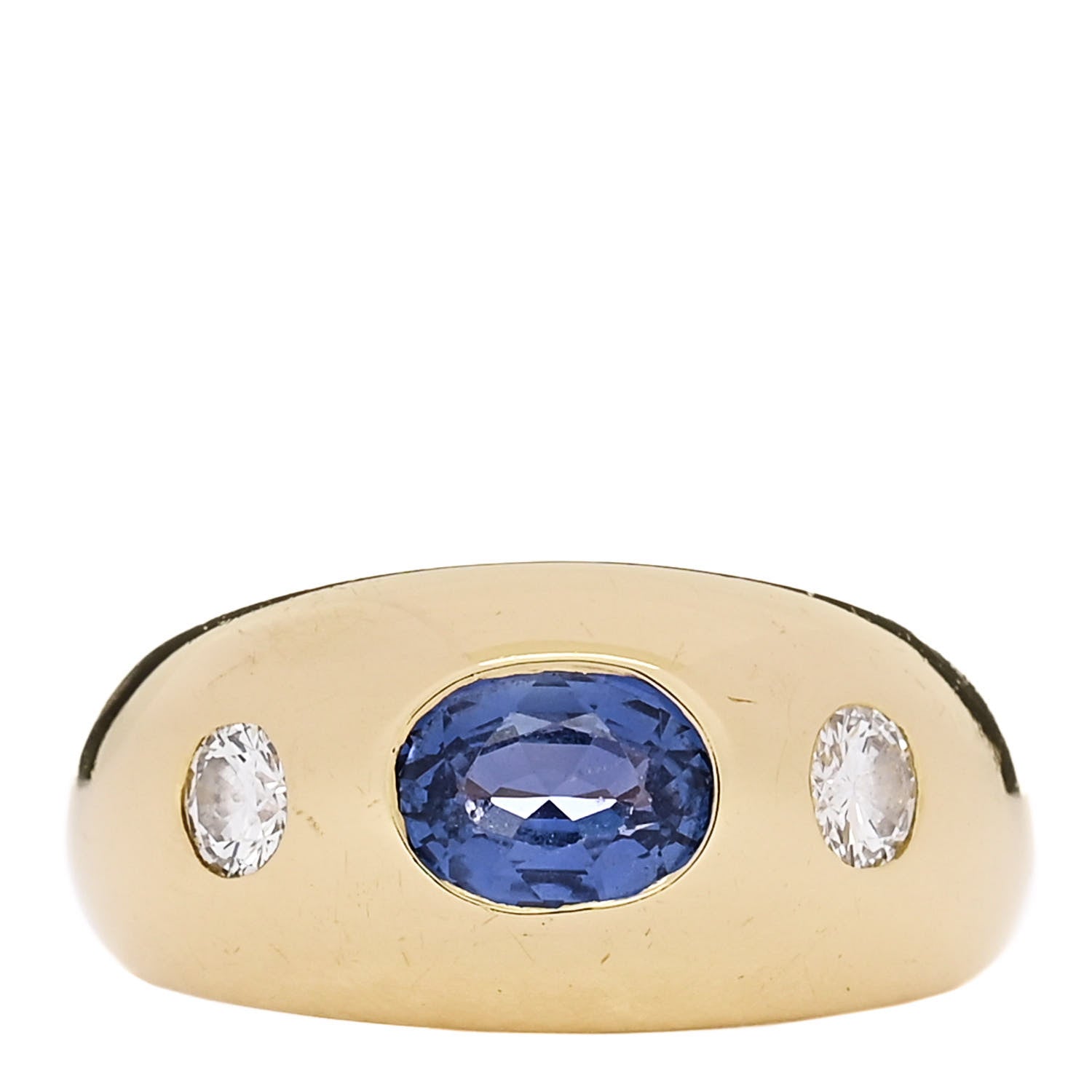 Bulgari 18K Yellow Gold Diamond Blue Sapphire Bombe Ring 47 4.25 1 of 5