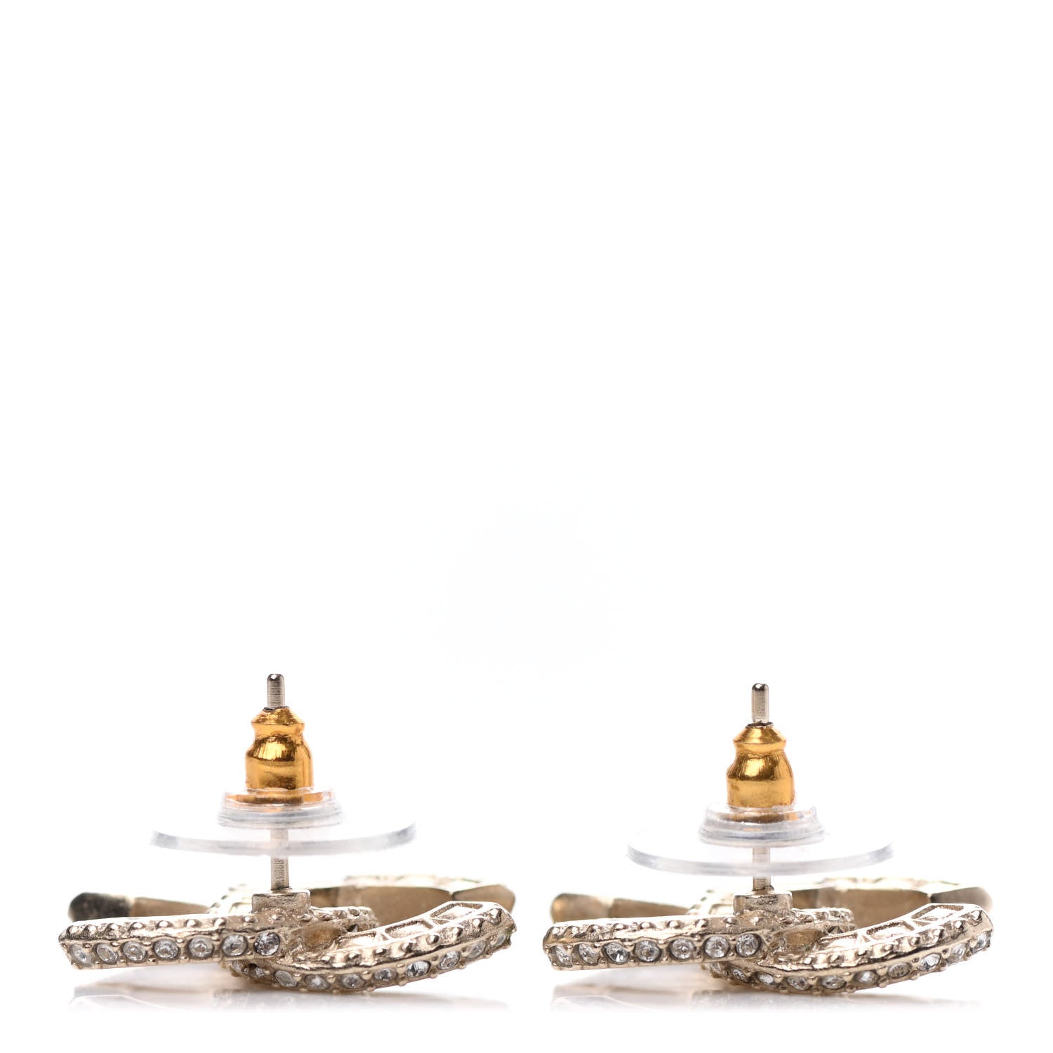 Chanel Crystal Timeless CC Earrings Light Gold 3 of 4
