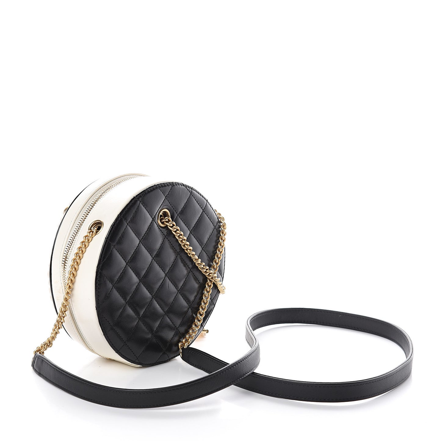 Crumpled Calfskin Cotton Small En Vogue Round Bag Black
