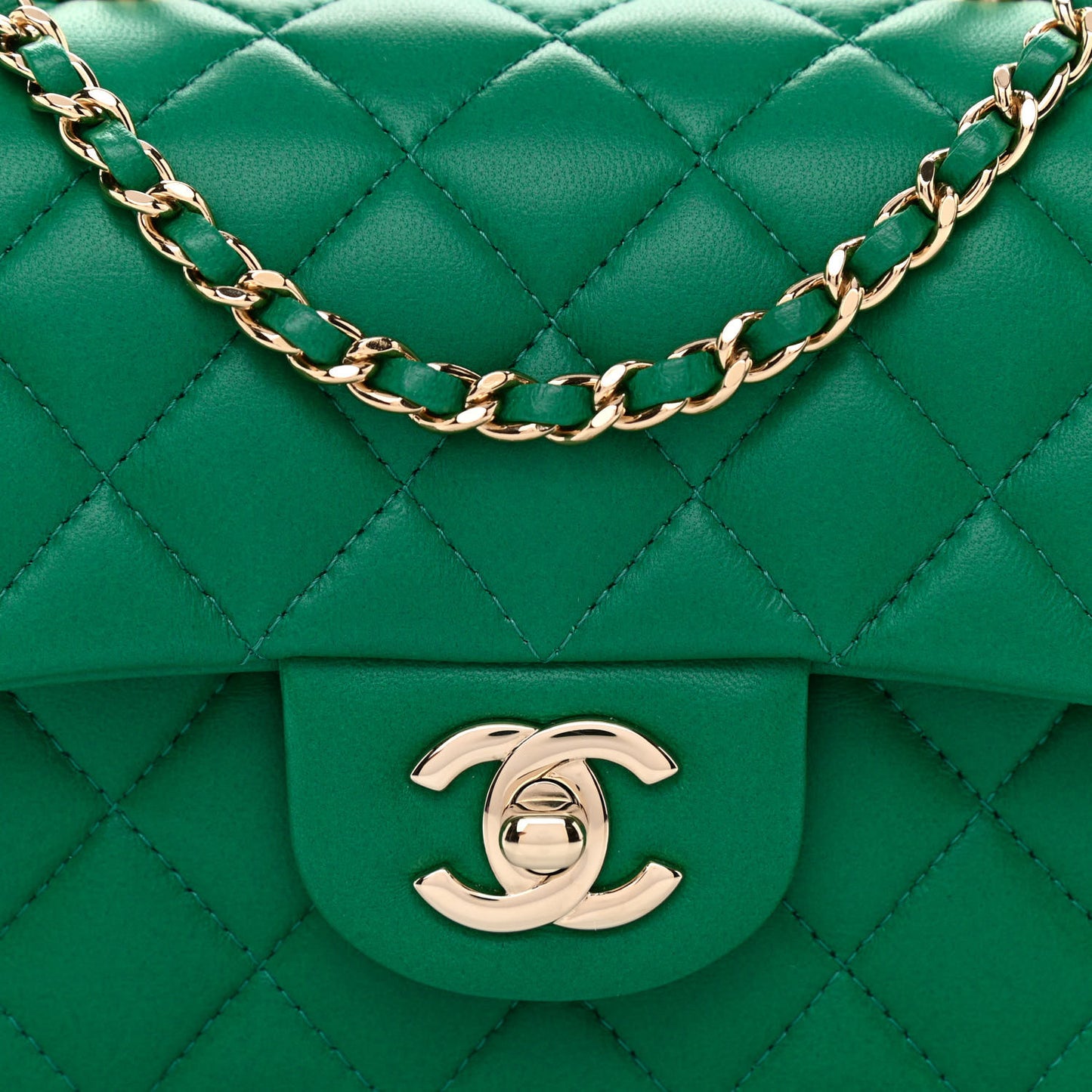 Lambskin Quilted Mini Top Handle Rectangular Flap Green