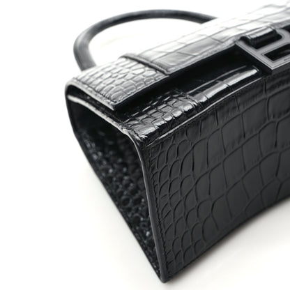 Balenciaga Shiny Calfskin Monochrome Crocodile Embossed Small Hourglass Top Handle Bag Black 10 of 14