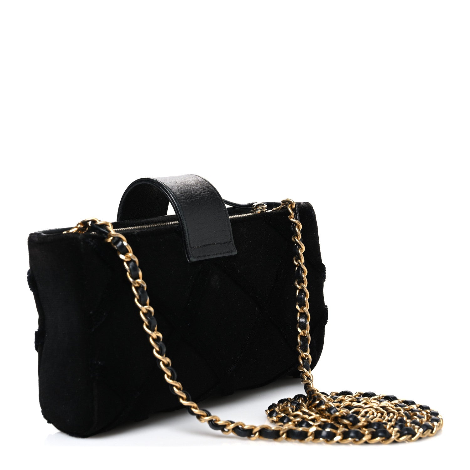 Chanel Velvet Quilted Small Clutch With Chain  Black 3 of 12