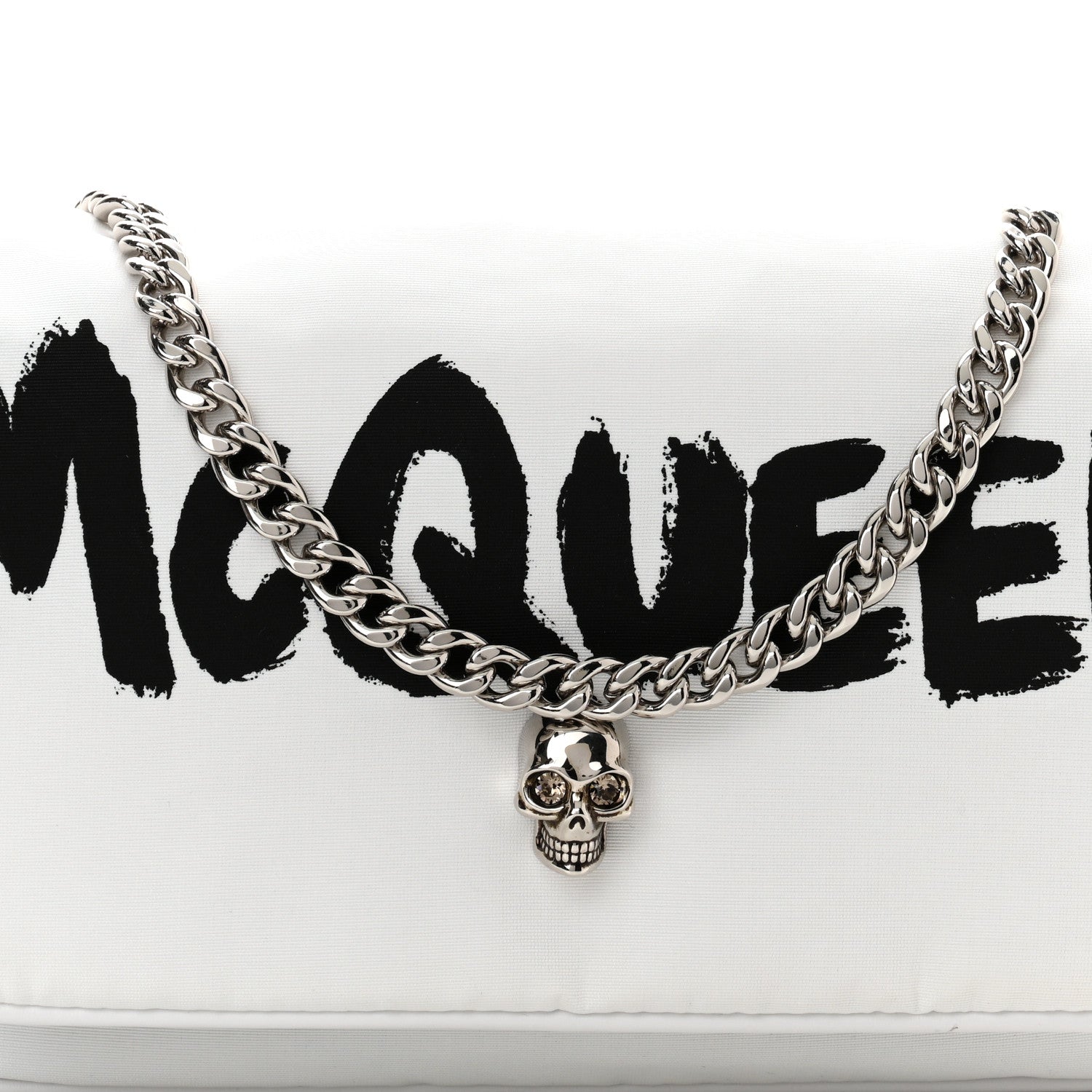 Alexander McQueen Nylon Graffiti Skull Small Crossbody Bag White Black 8 of 10