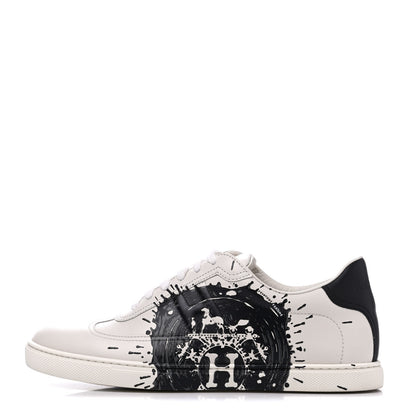 Hermes Swift Printed Peinture Fraiche Quicker Sneakers 37 White Black 1 of 13