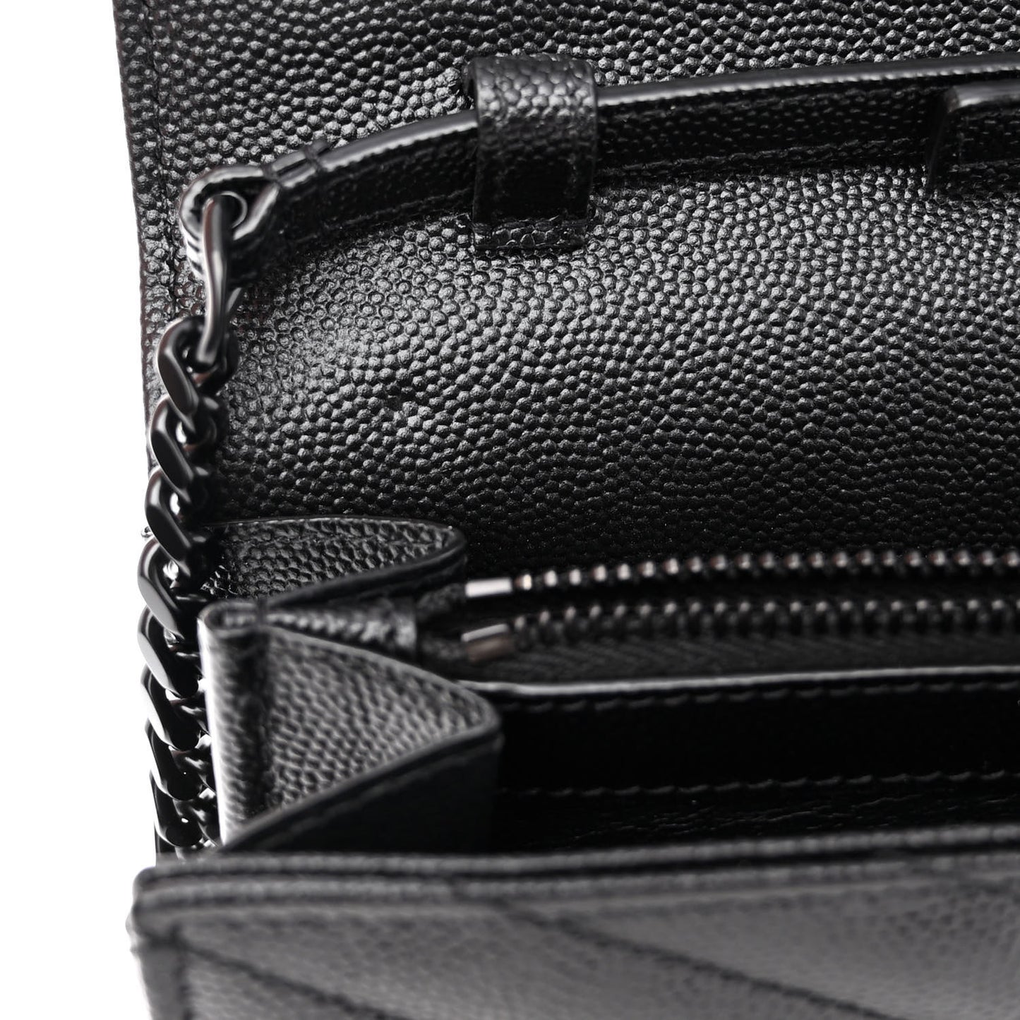 Grain De Poudre Matelasse Chevron Monogram Monochrome Chain Wallet Black