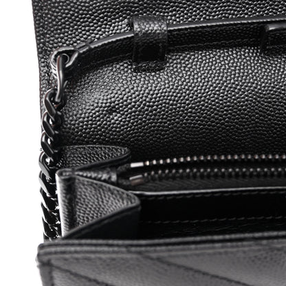 Saint Laurent Grain De Poudre Matelasse Chevron Monogram Monochrome Chain Wallet Black 10 of 10