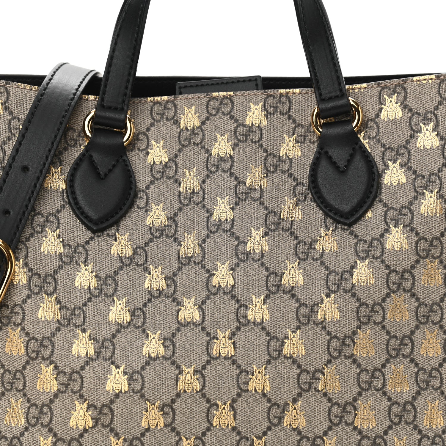 Gucci Soft GG Supreme Monogram Bees Small Crossbody Tote Beige Oro Black 7 of 9