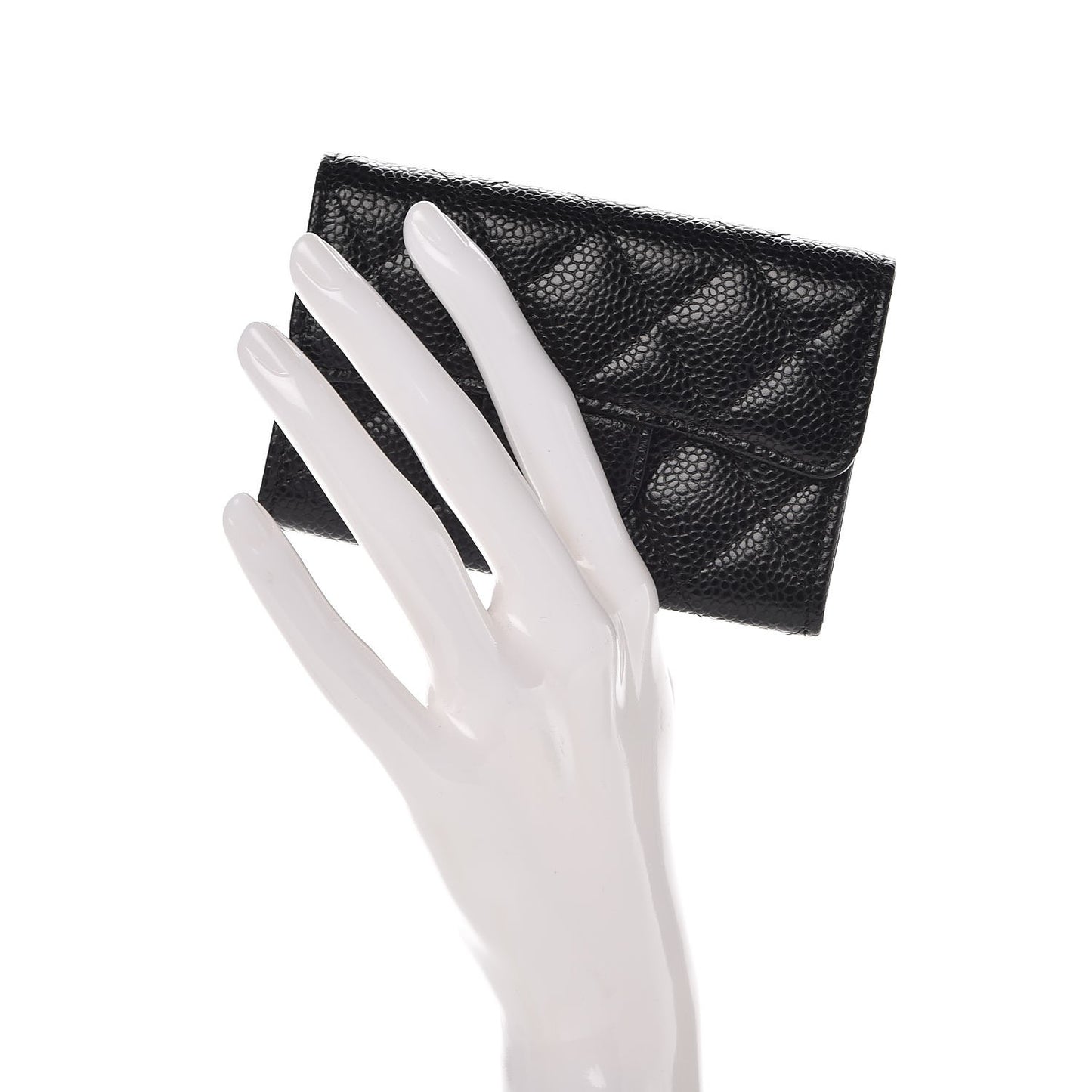 Caviar Quilted Flap Card Holder Black