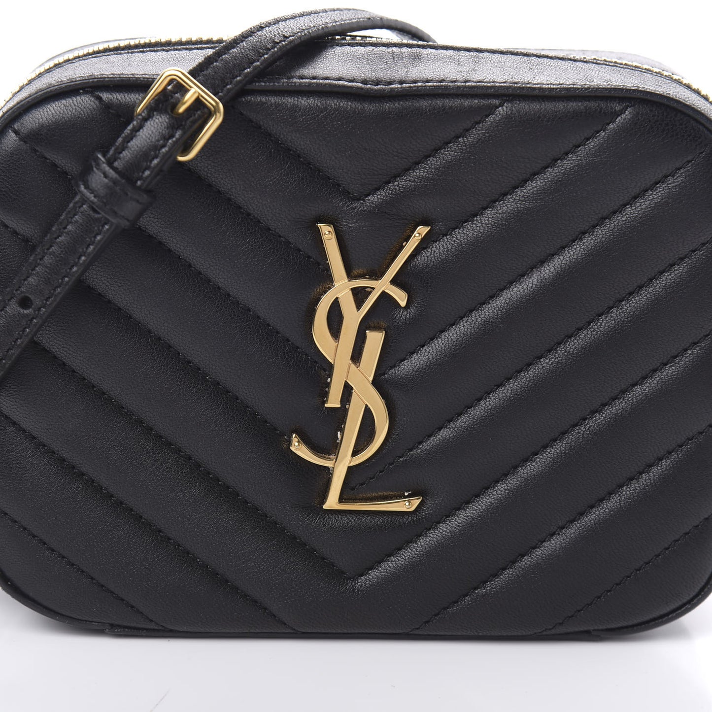 Lambskin Chevron Small Classic Monogram Camera Bag Black