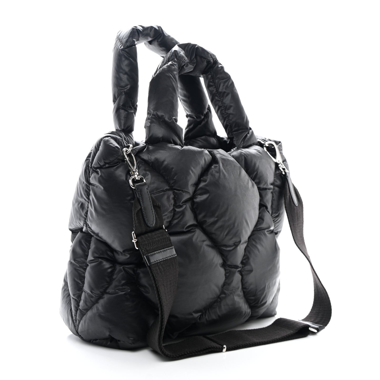 Padded Nylon Quilted Tote Black