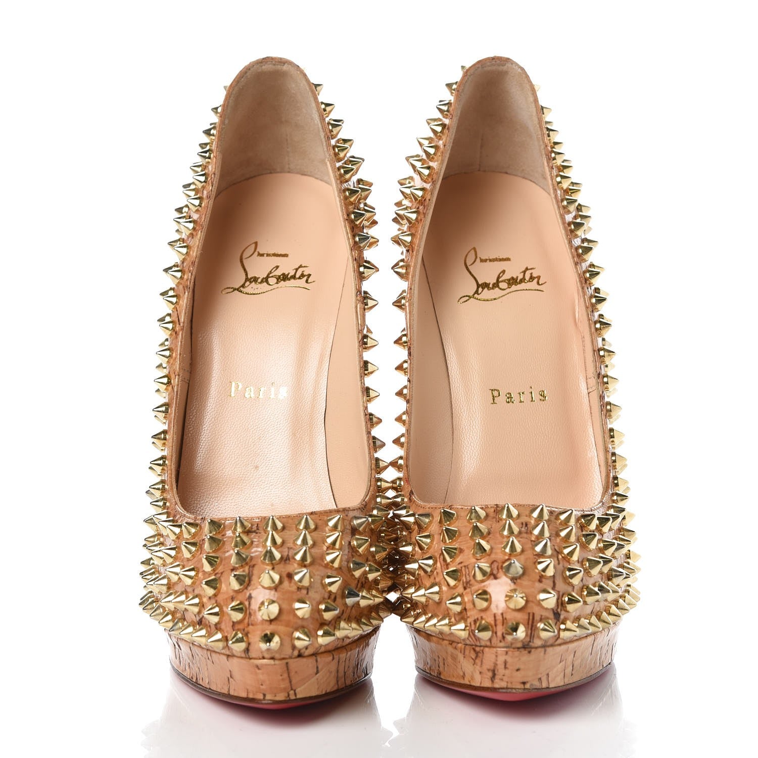 Christian Louboutin Cork Alti Spikes 160 Pumps 38 Natural Gold 2 of 7