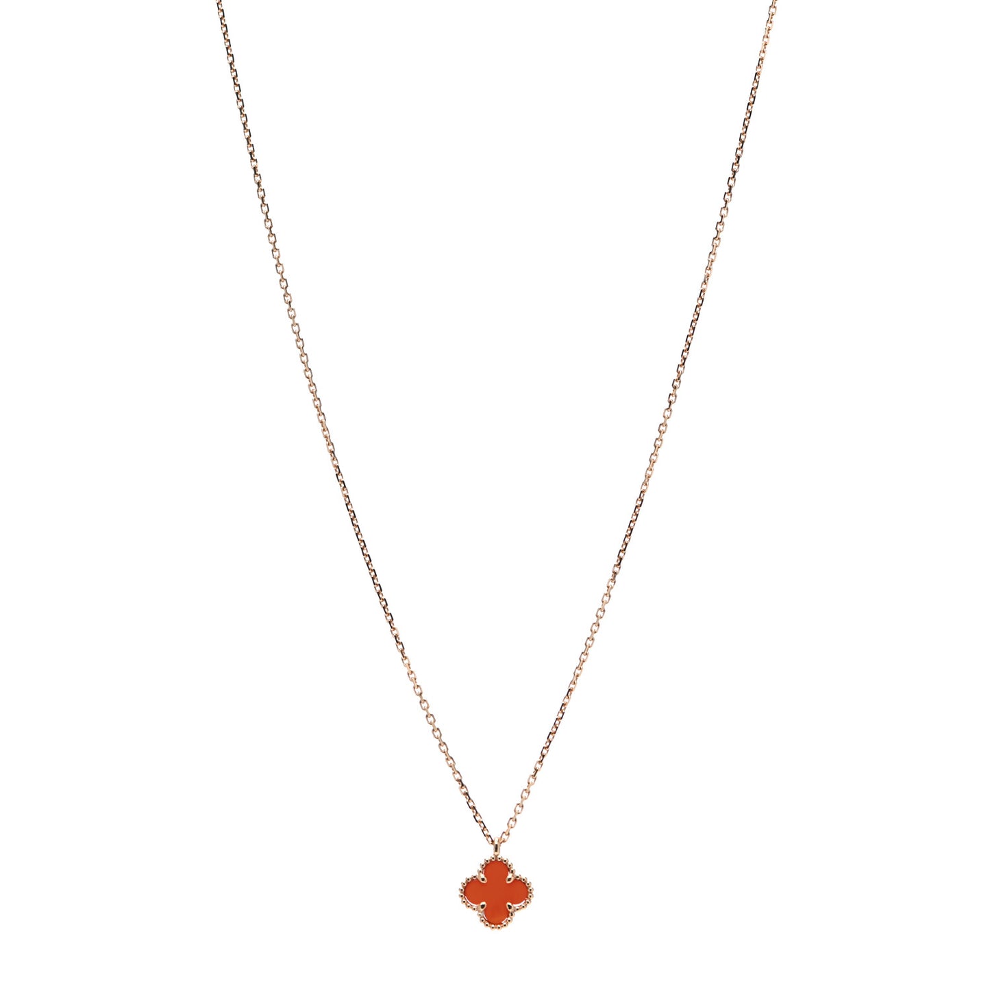 18K Rose Gold Carnelian Sweet Alhambra Pendant Necklace