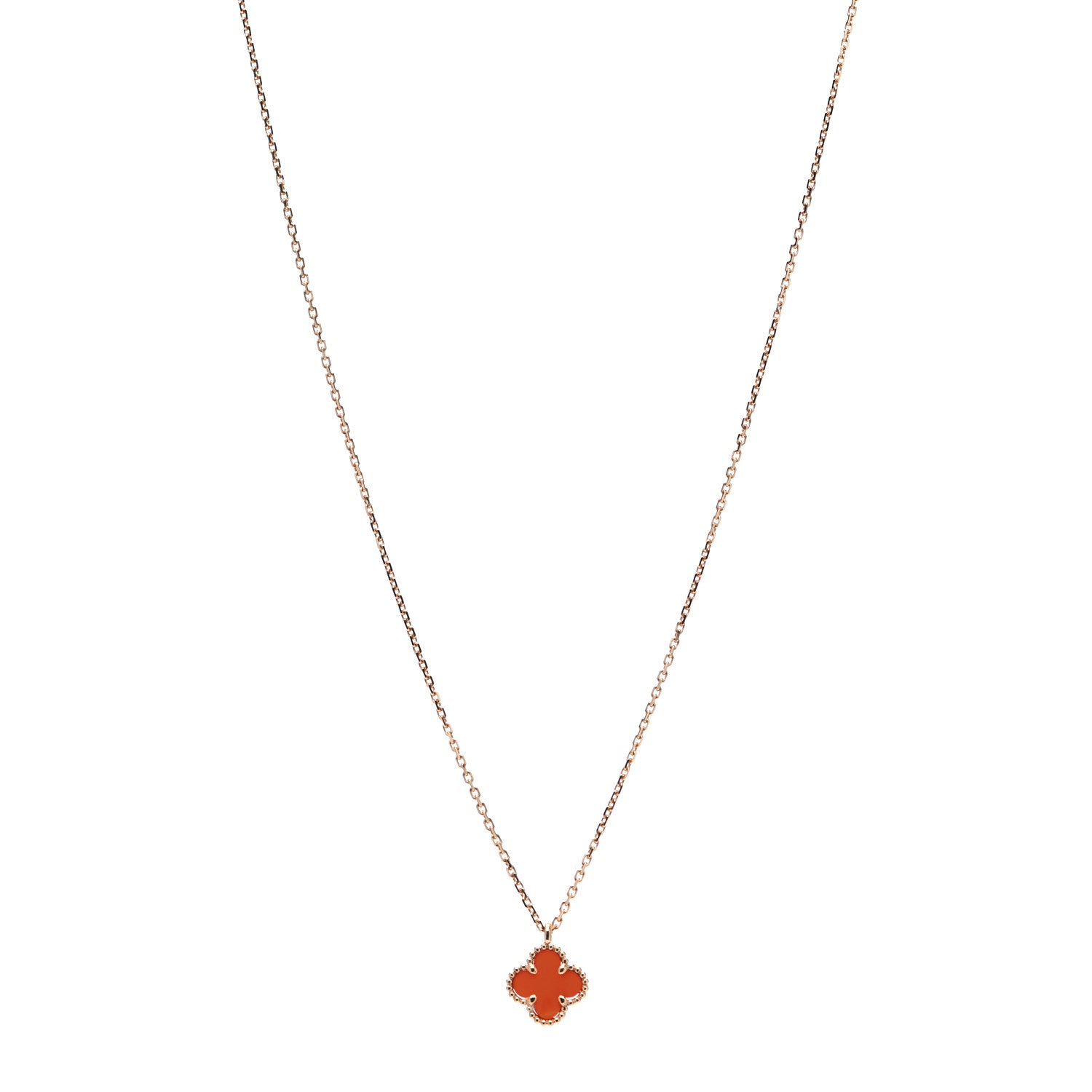 Van Cleef & Arpels 18K Rose Gold Carnelian Sweet Alhambra Pendant Necklace 1 of 6