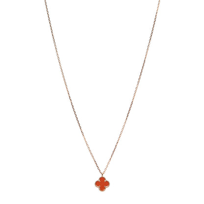 Van Cleef & Arpels 18K Rose Gold Carnelian Sweet Alhambra Pendant Necklace 1 of 6