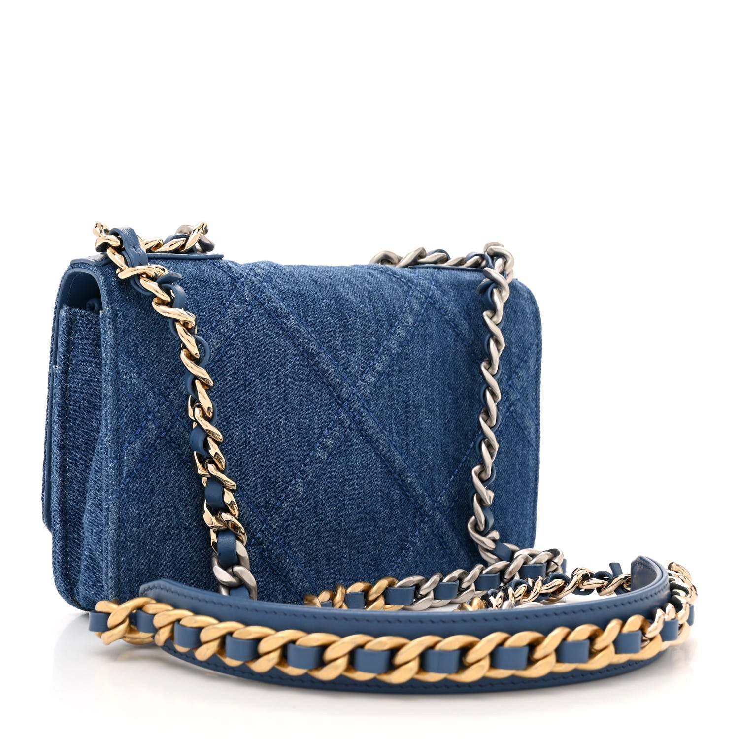 Chanel Denim Quilted Chanel 19 Wallet On Chain WOC Blue 3 of 10