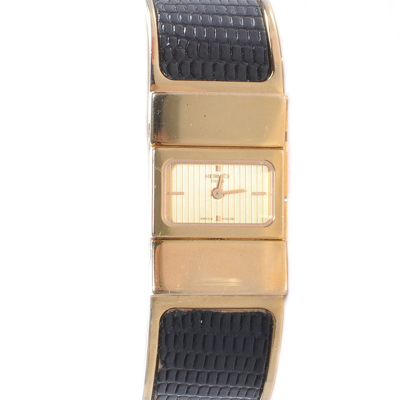 Stainless Steel Lizard 19mm Loquet Quartz Watch Noir