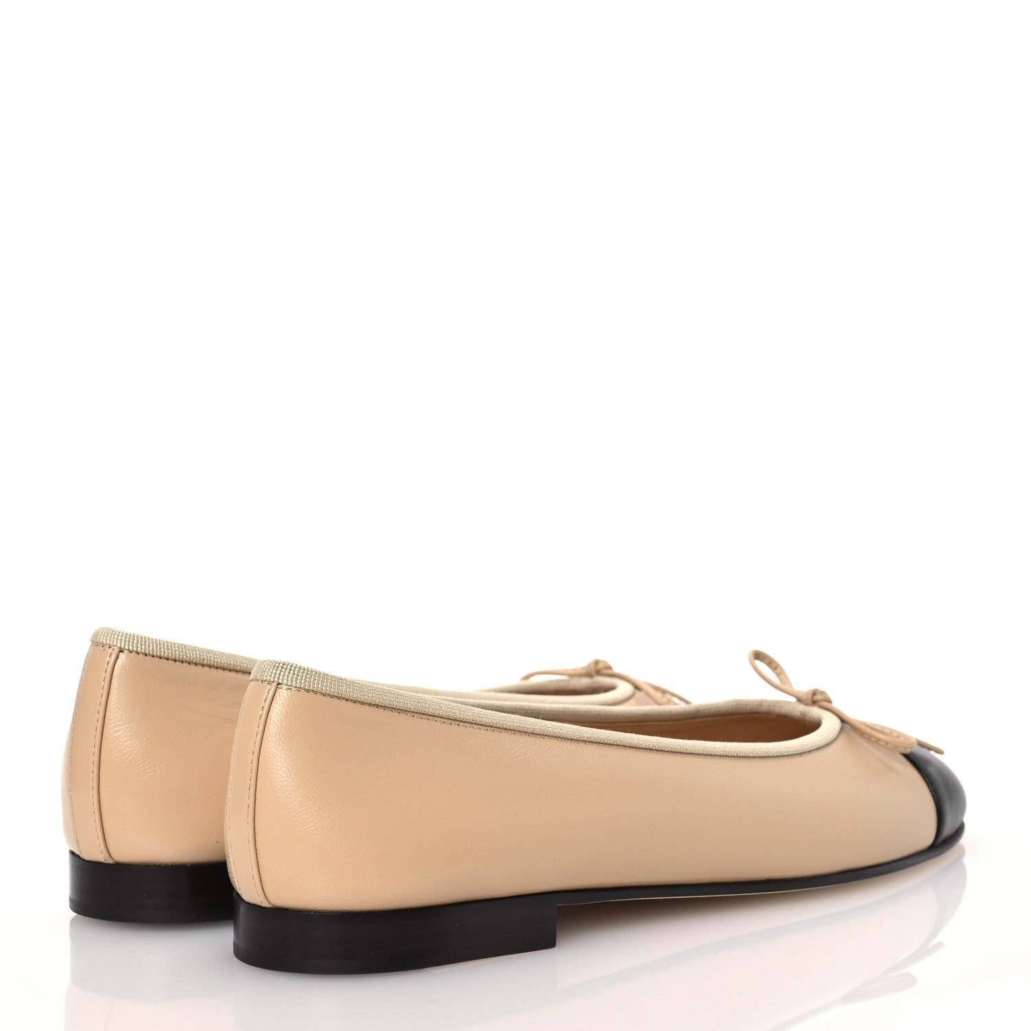 Chanel Lambskin Cap Toe CC Ballerina Flats 39 Beige Black 4 of 11