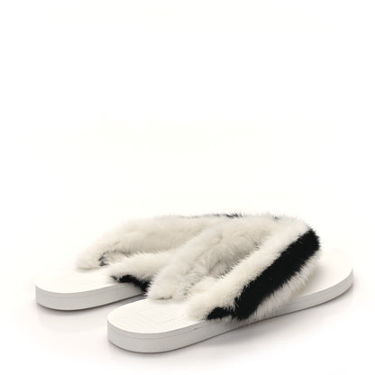Valentino Garavani Mink Fur Thong Sandals 35 White Black 4 of 8