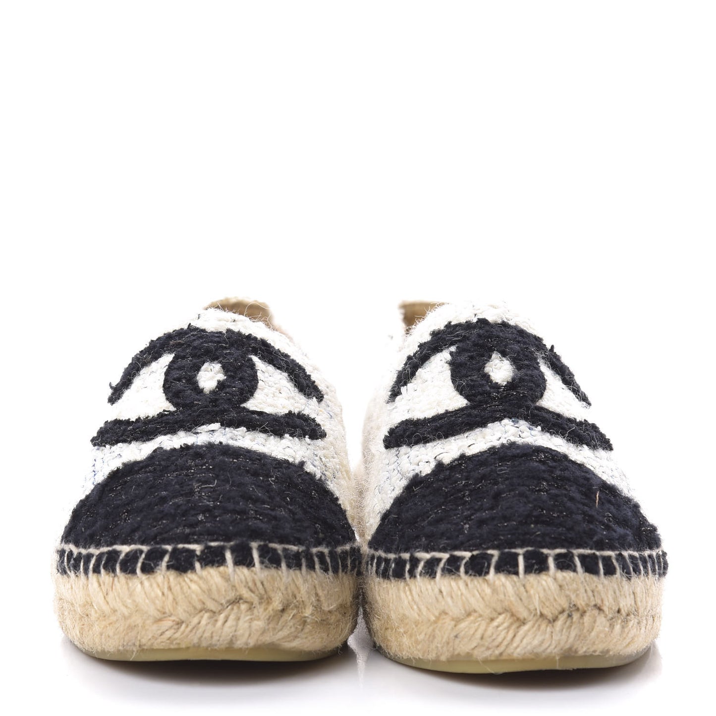 Tweed CC Espadrilles 39 Ecru White Blue Black