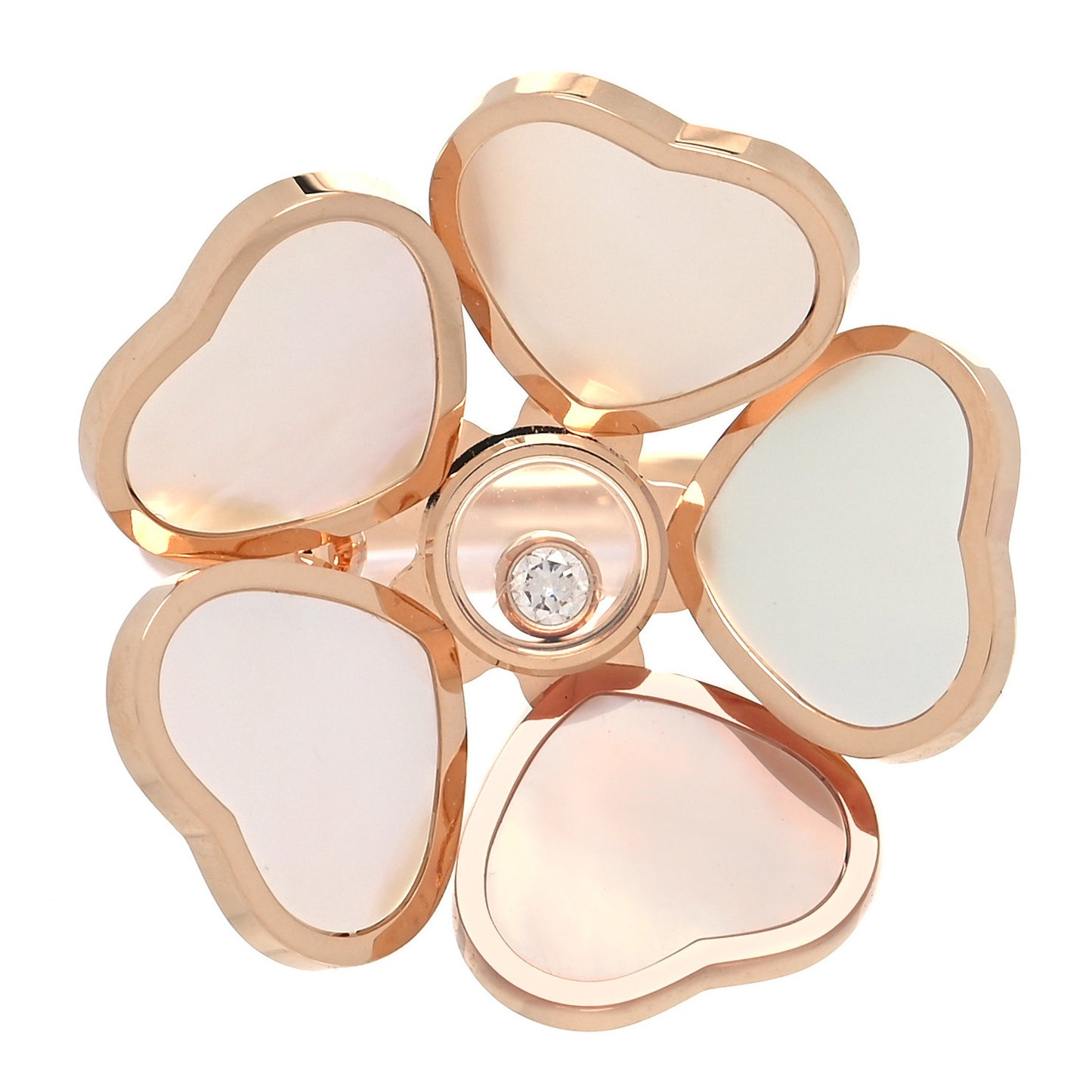 18K Rose Gold Diamond Mother of Pearl Happy Hearts Flower Ring 52 6