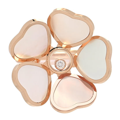 Chopard 18K Rose Gold Diamond Mother of Pearl Happy Hearts Flower Ring 52 6 1 of 5