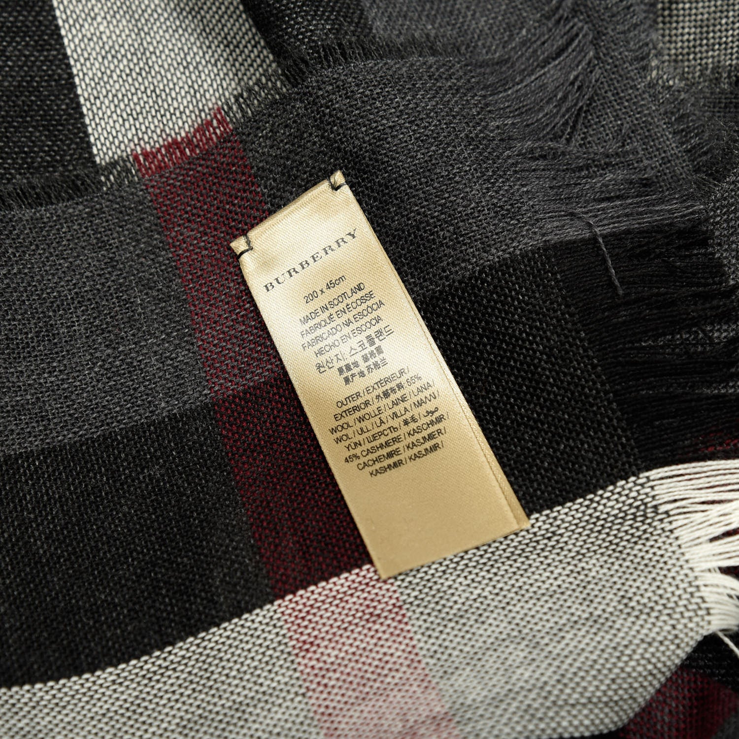 Burberry Wool Cashmere Check Lightweight Scarf Charcoal 4 of 4