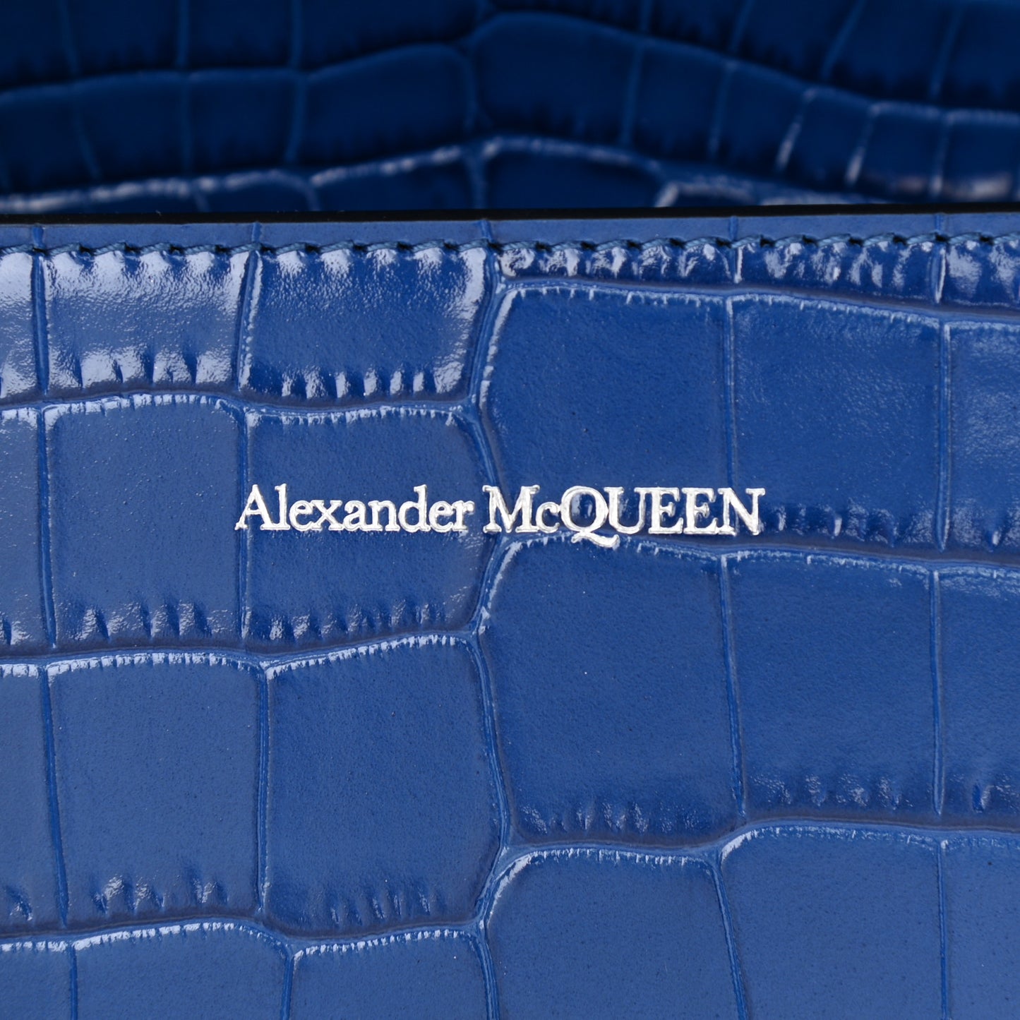 Calfskin Crocodile Embossed Knuckle Shoulder Bag Blue