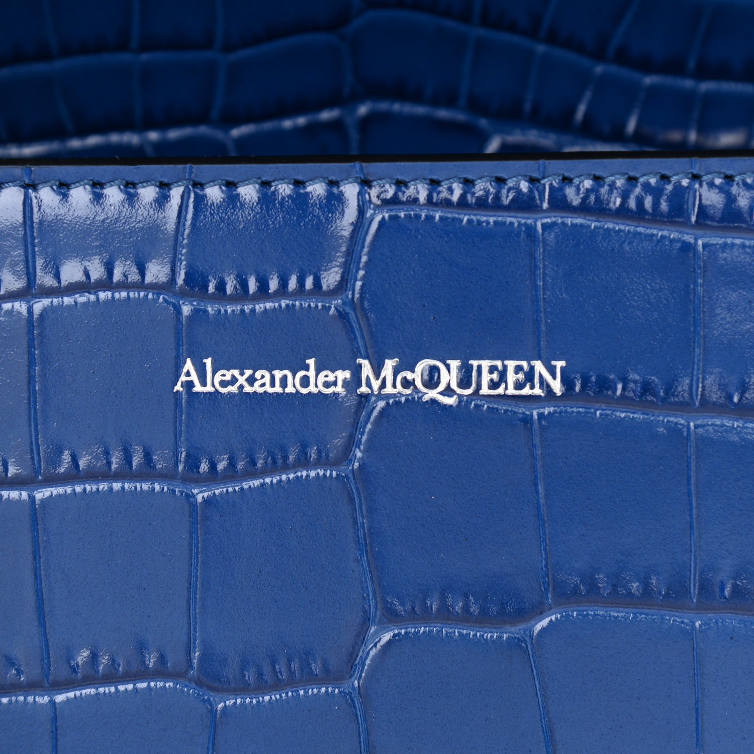 Alexander McQueen Calfskin Crocodile Embossed Knuckle Shoulder Bag Blue 7 of 12