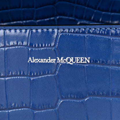 Alexander McQueen Calfskin Crocodile Embossed Knuckle Shoulder Bag Blue 7 of 12