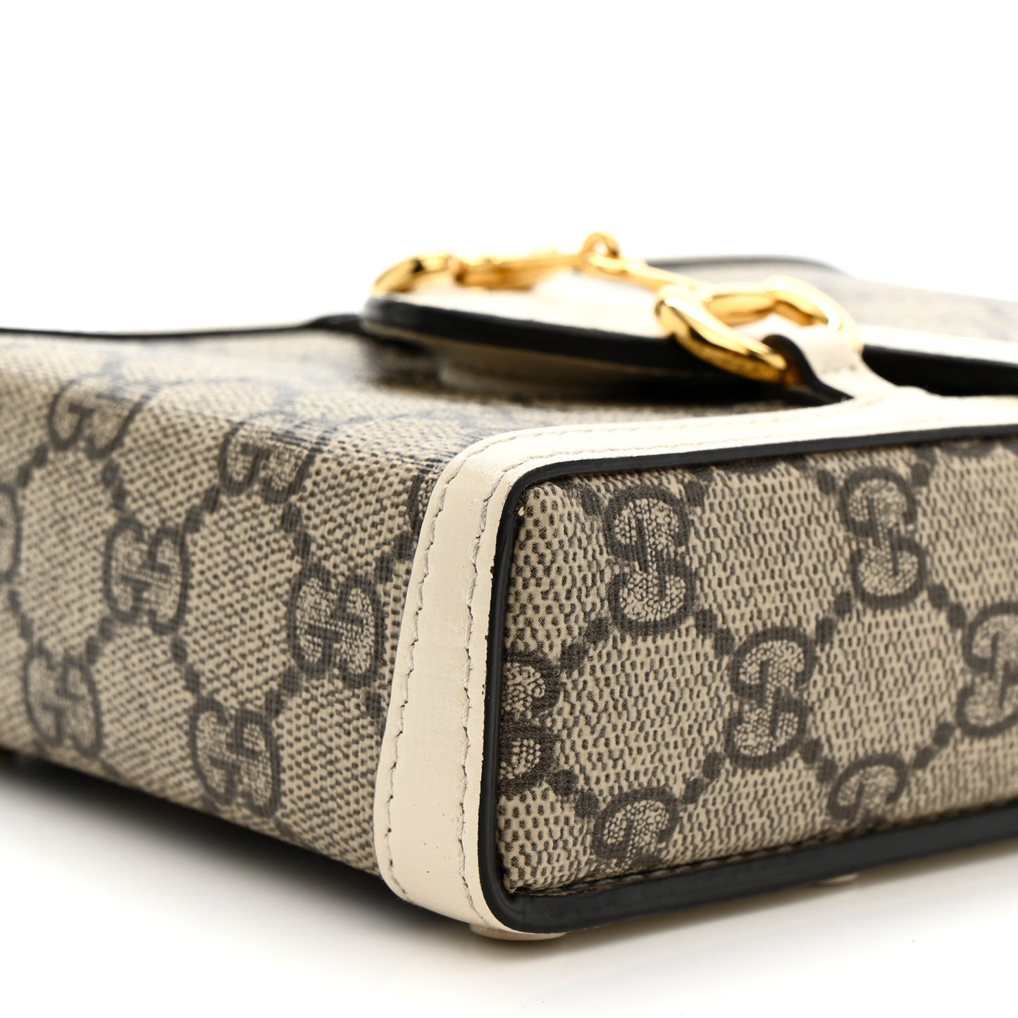 GG Supreme Monogram Azalea Calfskin Mini Horsebit 1955 Crossbody Bag Beige Ebony Mystic White
