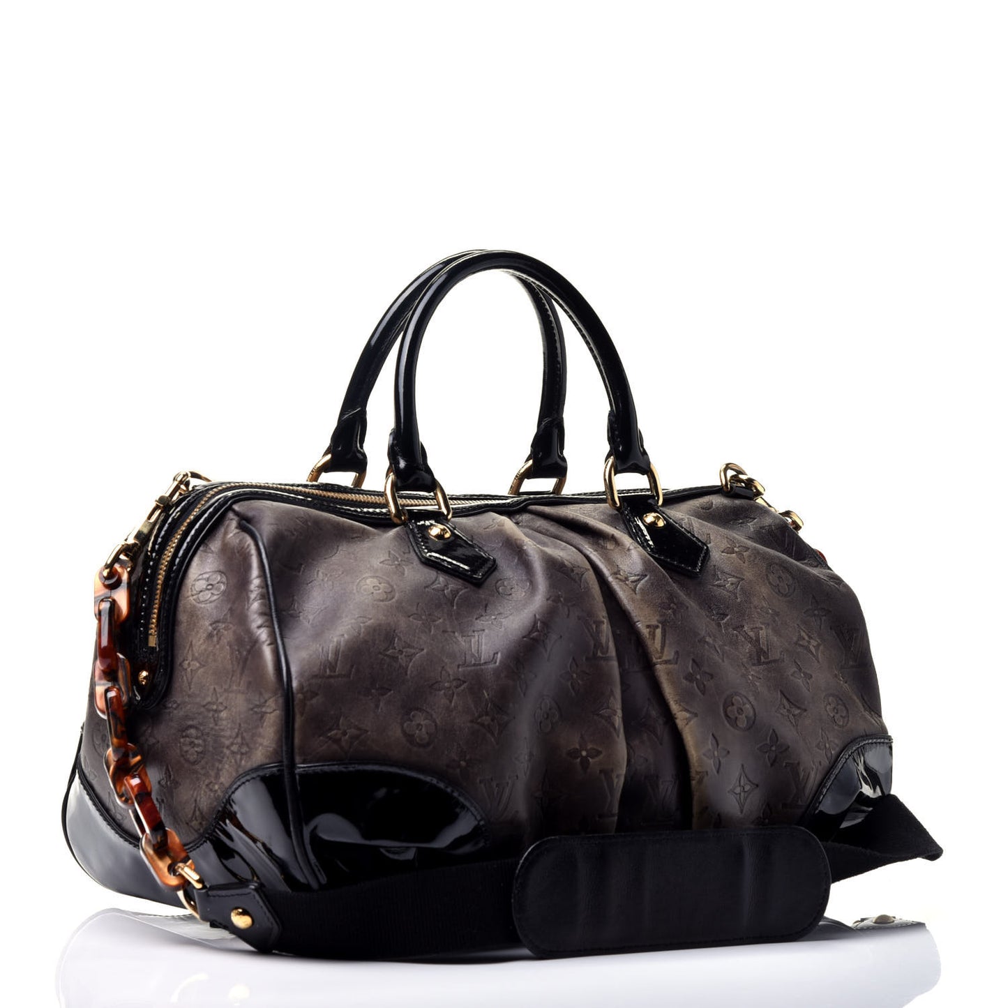 Cuir Patent Embossed Monogram Stephen Bag Alizee Grey