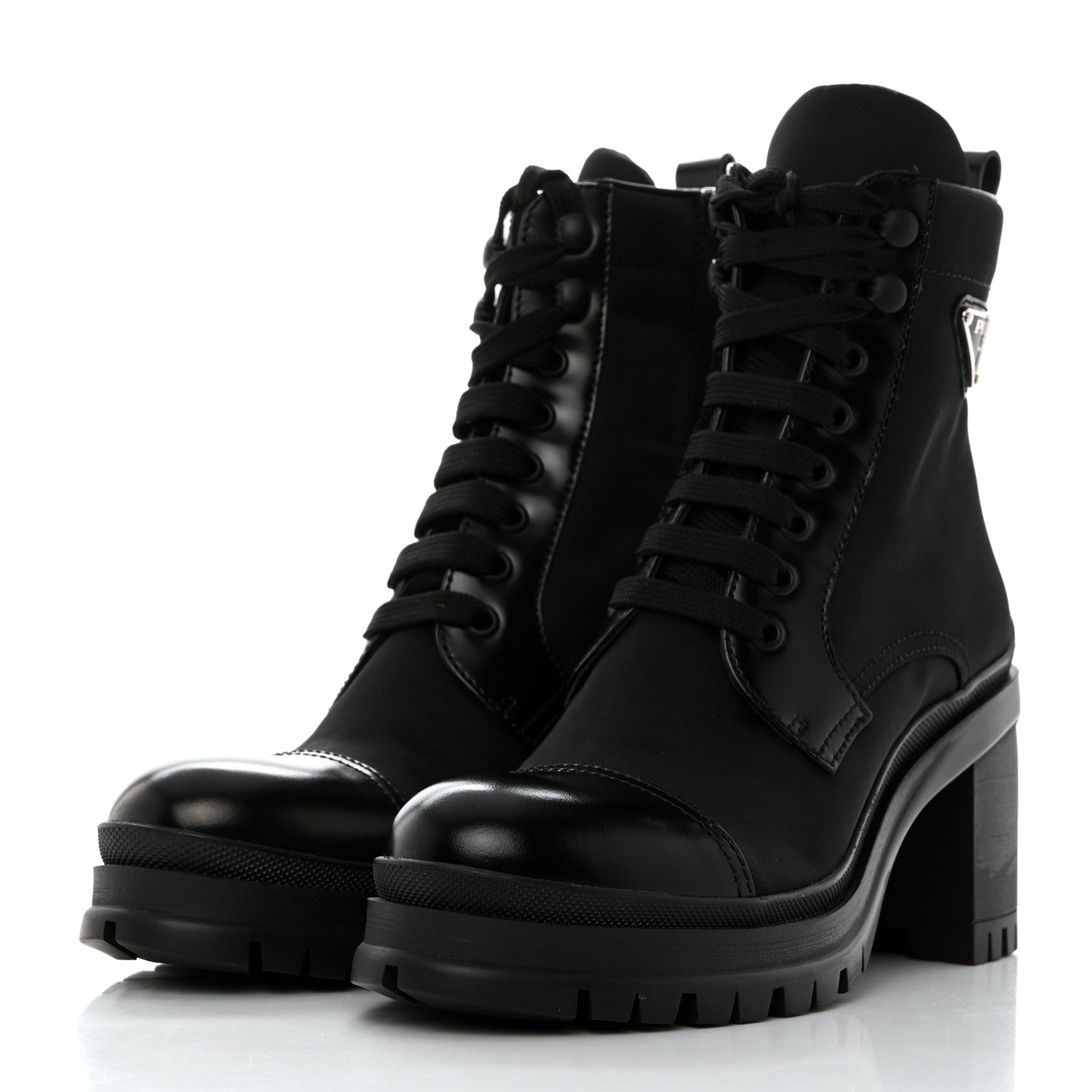 Prada Spazzolato Re-Nylon Metal Triangle Logo Lace Up 55mm Ankle Boots 38 Black 3 of 9