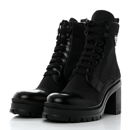 Prada Spazzolato Re-Nylon Metal Triangle Logo Lace Up 55mm Ankle Boots 38 Black 3 of 9
