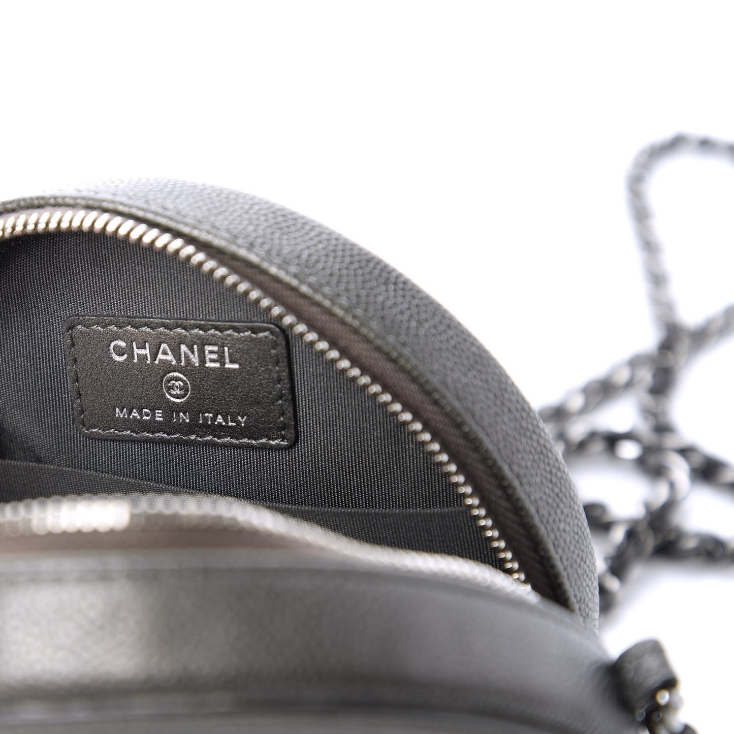 Metallic Caviar Quilted Round Filigree Crossbody Ruthenium