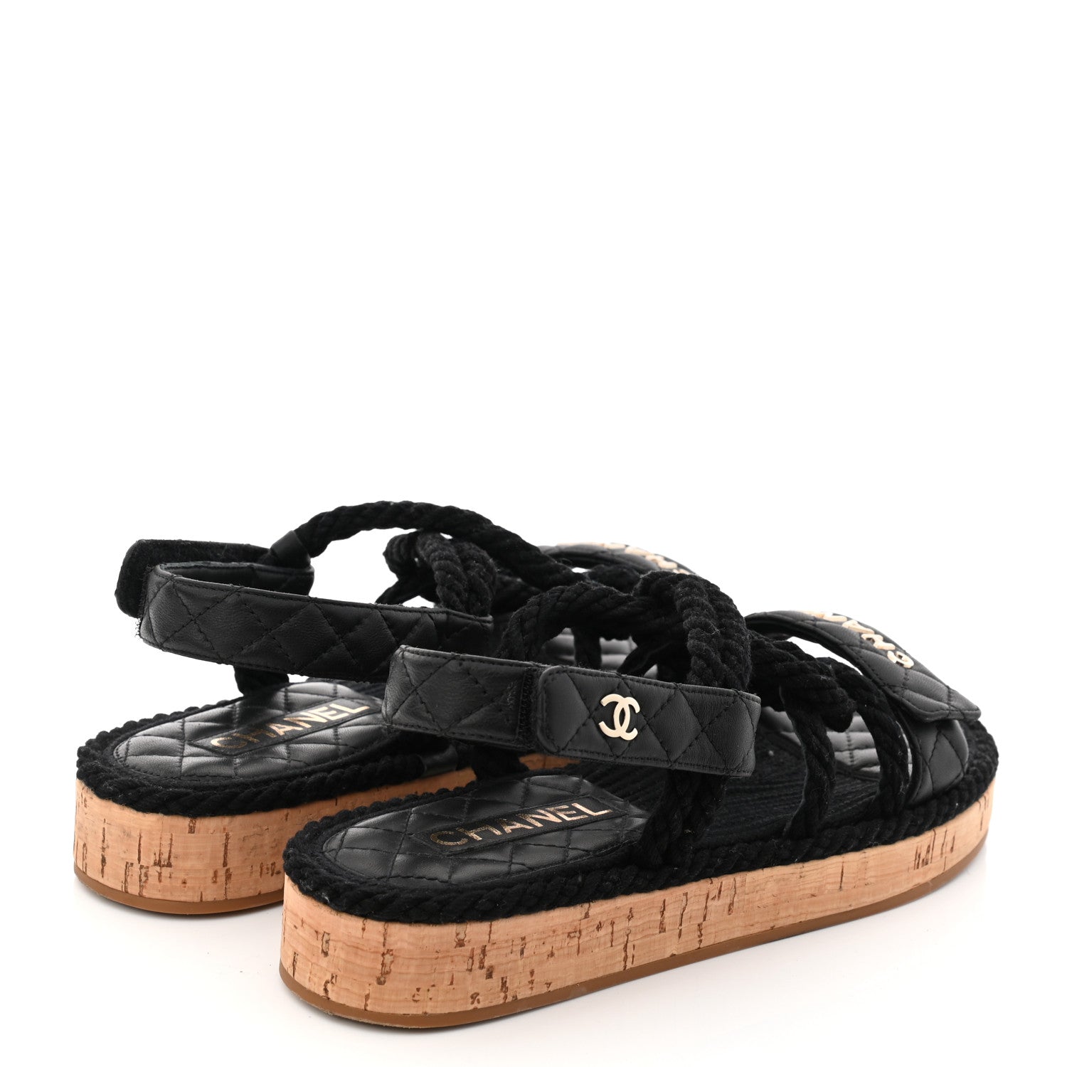 Chanel Cord Lambskin Quilted Logo Sandals 38 Black 4 of 9