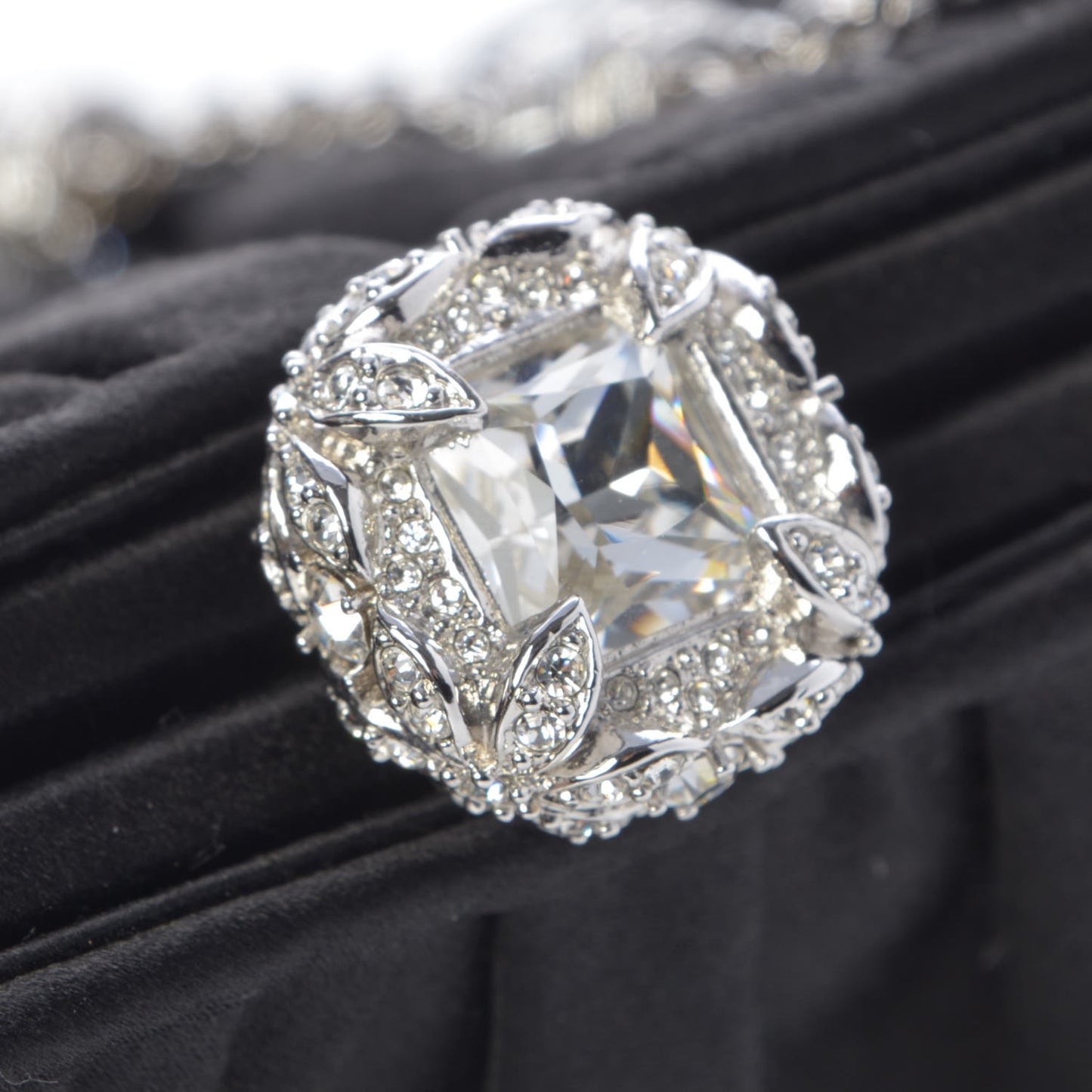 Crystal Satin Clutch Black